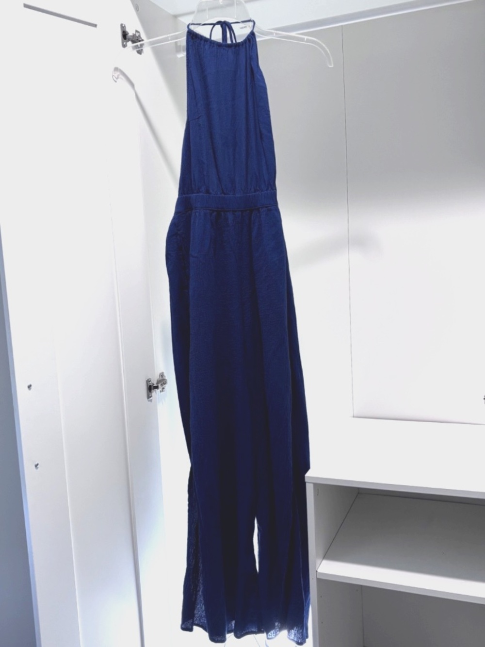 100% Cotton Aerie airy blue jumpsuit flowy pants slits halter tassels women's S